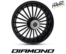Load image into Gallery viewer, Havoc Motorcycles complete 18 x 5.5 fat tire kits for Harley Davidson bagger Street Glide, Road Glide, Road King, and Electra Glide. Complete with fat tire wheel, 180/55-18 fat front tire, fat front fender, and floating brake rotors.
