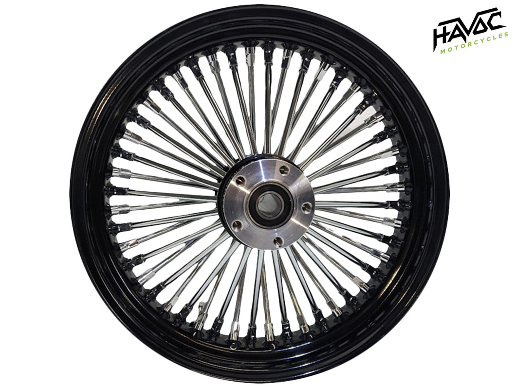 Fat Spoke Wheel, 16 x 3.5 Rear Wheel, Black and Chrome, Harley FLH Touring Model Year 2000 with ¾” Bearings
