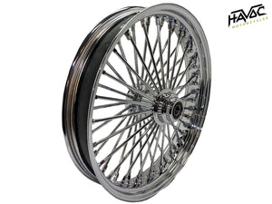 Fat Spoke Wheel, 21 x 3.5 Single Disc Front, All Chrome, FXST/C/S Softail Standard and Softail Custom 2000-2006 when installed with included axle spacers