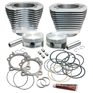 Replacement 3-7/8" Bore Cylinder & Piston Kit For S&S 106" Stroker Kits For 1999-'16 Big Twins - Silver Power Coat Finish