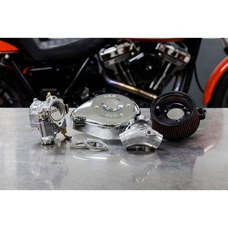 Super E Carburetor and Stealth Air Cleaner Kit, with Chrome Teardrop for 1999-2005 Big Twins