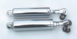 116-26 CHROME PLATED SHOCK ABSORBERS — COMPLETE ASSEMBLY Shocks 11” eye to eye. With covers.